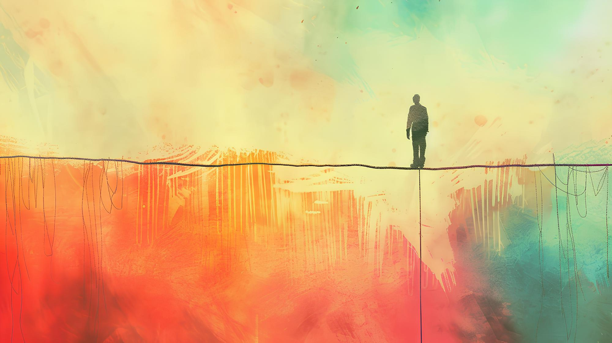 Person walking on tightrope