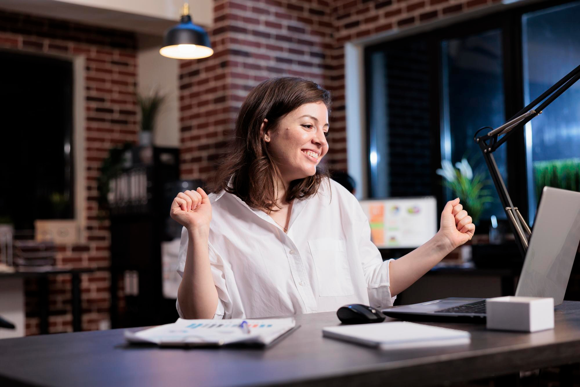 happy business lady cheering
